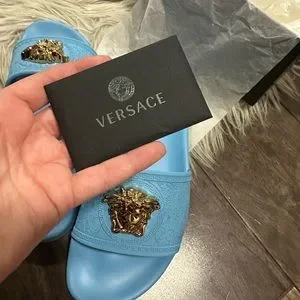 New in box Versace slides size 40 Authentic consignment atLicious Boutique. Versace slides  main image 4